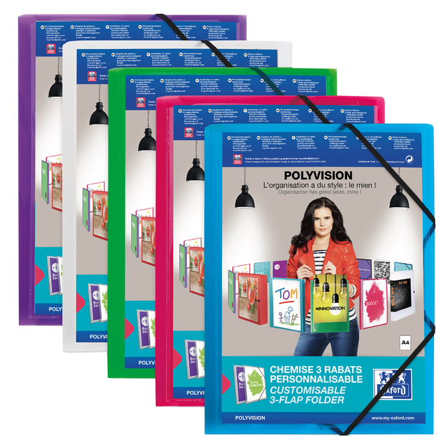 3 Flap Folder with elastics Elba Polyvision A4 opaque Assorted 5 translucent Colours