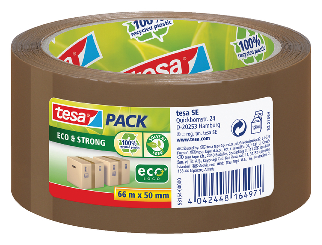 tesapack eco & strong packaging tape, eco-friendly, 66m:50mm, brown