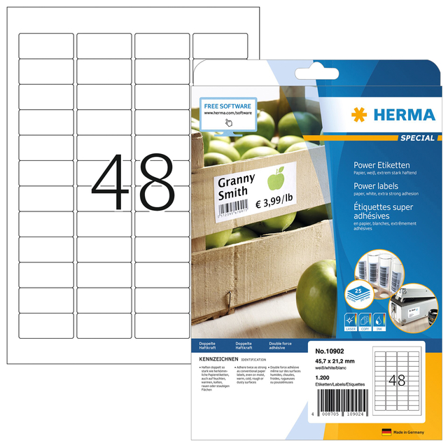 Power labels, with strong adhesion A4, 45,7 x 21,2 mm, made of paper