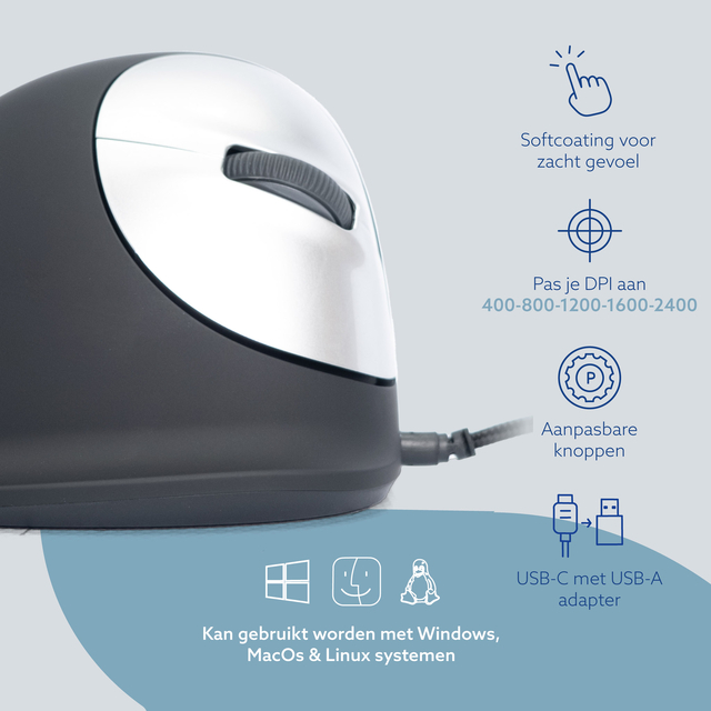 R-Go HE Mouse, Ergonomic mouse, Medium (165-195mm), Right Handed, wired