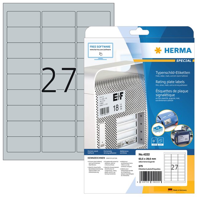 Silver foil for rating plates 63,5x29,6 SuperPrint LaserCopy