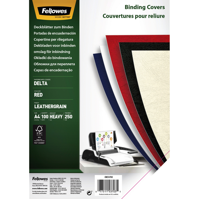 Fellowes Binding Cvrs Red Lthrgrn Pk100