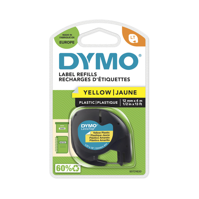 Dymo LT Plastic Tape 12mmx4M Ye/S0721620