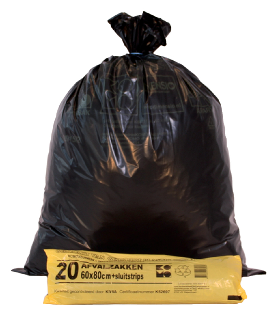 Vuilniszak Komo 60 liter zwart rol à 20 stuk