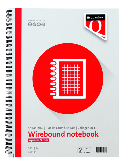 Spiral notebook Quantore A4 square 5mm 100 sheets 70gr