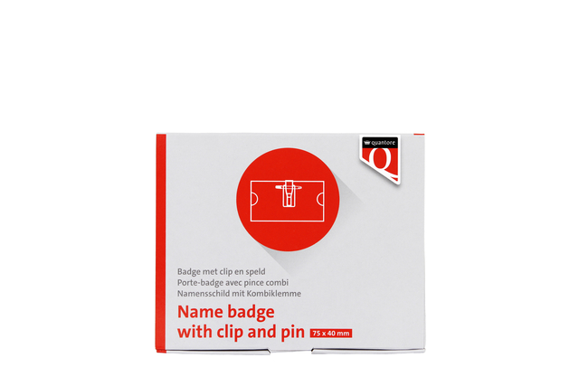 Name badge Quantore with clip and pin 40x75mm
