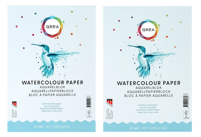 Aquarelblok Qrea A5 20vel 200gr gelijmd
