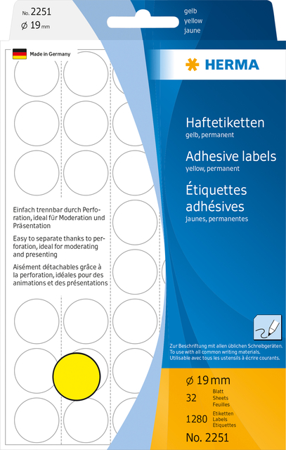 Multi-purpose labels ø 19mm yellow 1280 pcs