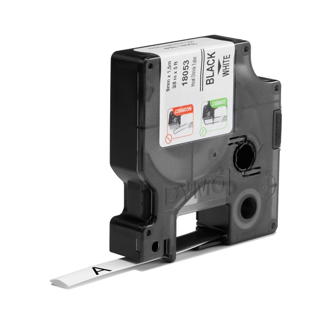 Labeltape Dymo Rhino industrieel krimpkous 9mm zwart op wit