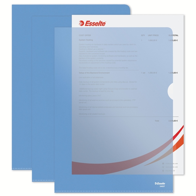 Insteekmap L-model Esselte standaard A4 0.11mm PP blauw 100 stuks
