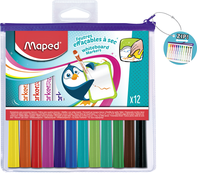 Viltstift Maped Marker'Peps whiteboard set á 12 kleure