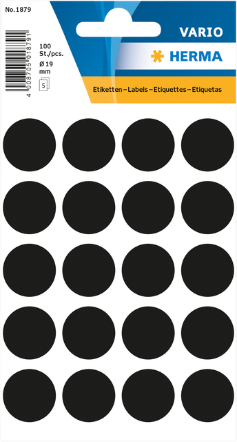Multi-purpose labels ø 19mm black 100 pcs