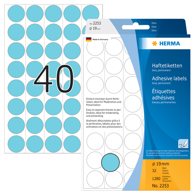 Multi-purpose labels ø 19mm blue 1280 pcs