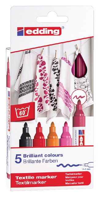 edding 4500 textile marker set of 5 assorted warm colours