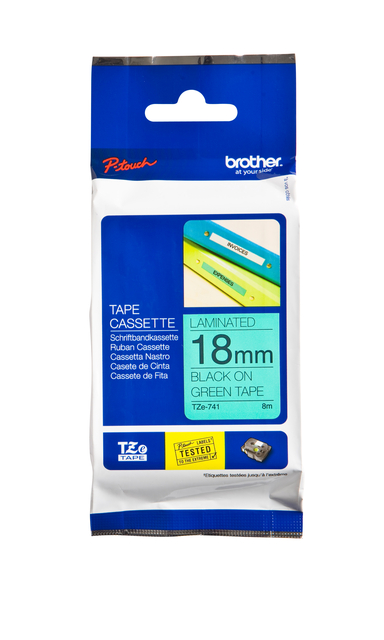 Brother 18mm Gloss BlkOnGrn Tape TZE741