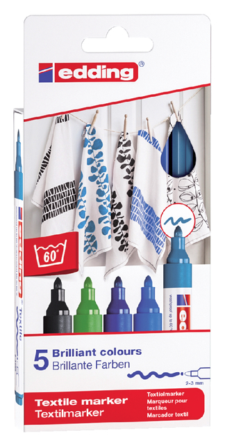 edding 4500 textile marker set of 5 assorted cool colours