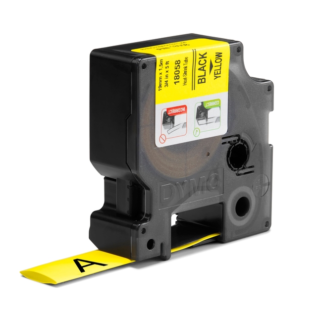 Labeltape Dymo Rhino industrieel krimpkous 19mm zwart op geel