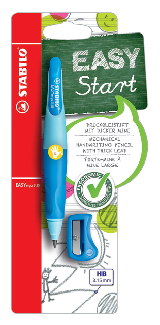 Vulpotlood STABILO Easyergo HB 3.15mm links blauw/donkerblauw incl puntenslijper blister à 1 stu