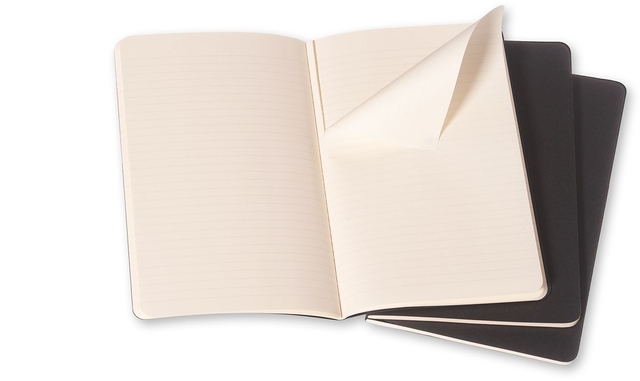 Schrift Moleskine 130x210mm lijn 160 pagina's 70gr zwart set à 3 stuk