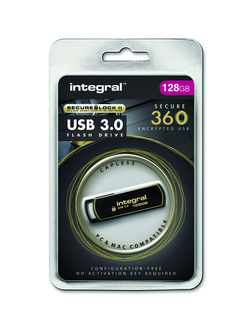 USB-stick Integral 3.0 Secure 360 128GB zwart