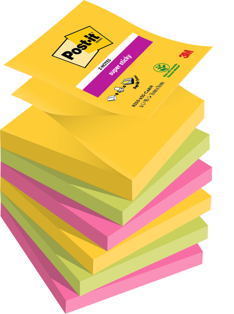 Memo pad Post-it 3M Z-Note R330 Super Sticky 76x76mm Carnival 6 pieces
