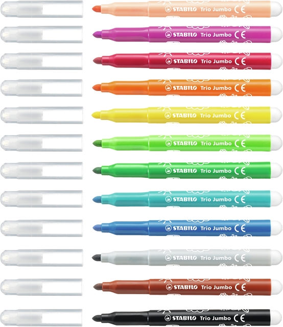 Viltstift STABILO Trio Jumbo 380/12 extra large assorti 12 stuks