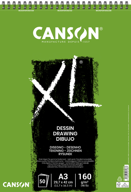 Tekenblok Canson XL Dessin A3 160gram spiraal 50 vel