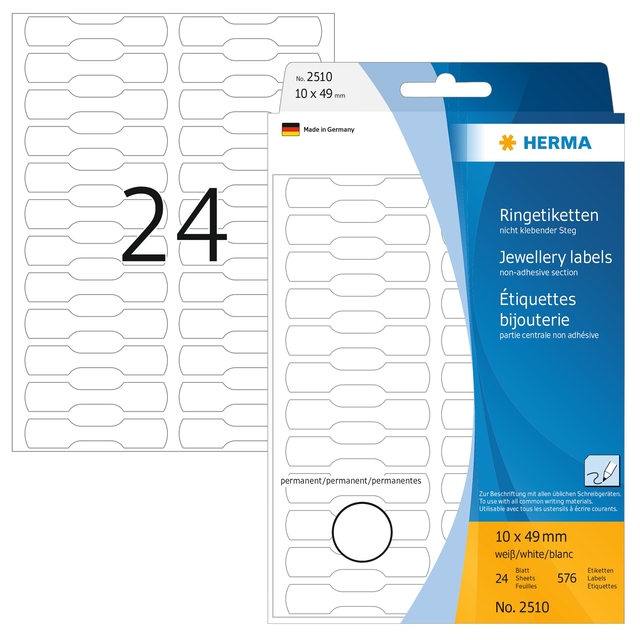 Multi-purpose ring labels 10x49 mm white semi-circle 600pcs.