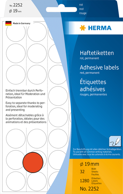 Multi-purpose labels ø 19mm red 1280 pcs