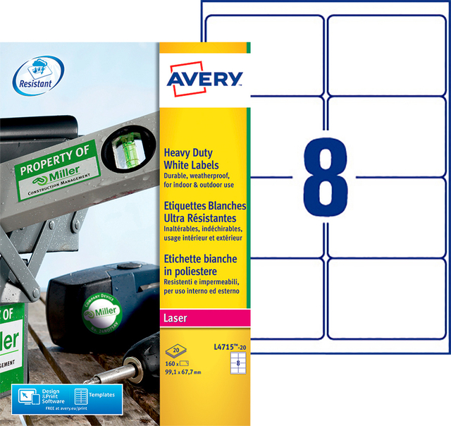 Etiket Avery L4715-20 99.1x67.7mm wit 160stuks