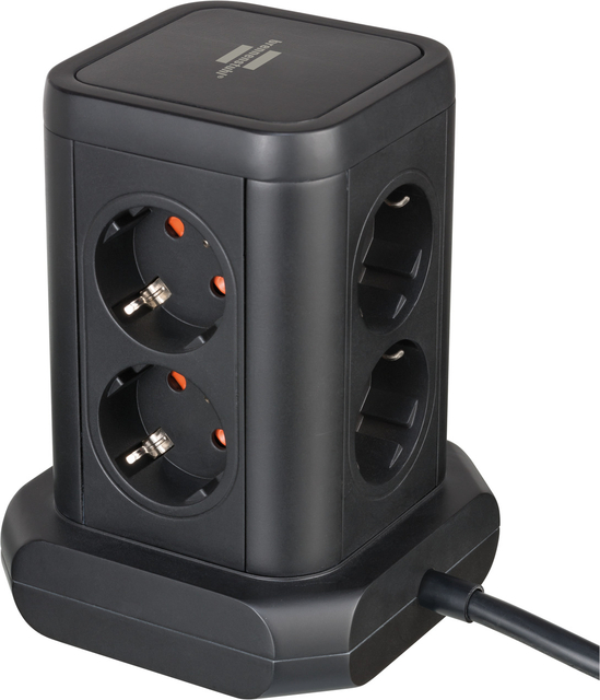 Stekkerdoos Brennenstuhl toren 8 voudig met 2x USB A 1x USB C PD zwart