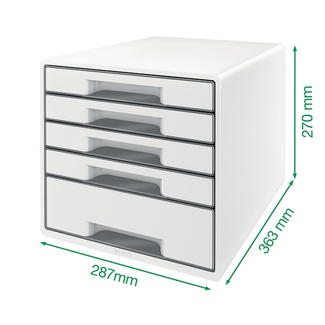Drawer Cabinet Leitz WOW Cube A4 maxi 5 drawers white/grey