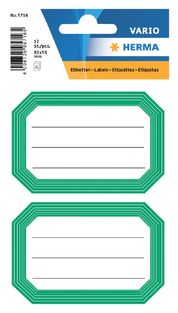 Book labels 82x55mm green frame lined 6 sh.