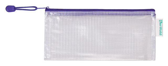 8 check size mesh zipper bag blue PVC 250x115mm