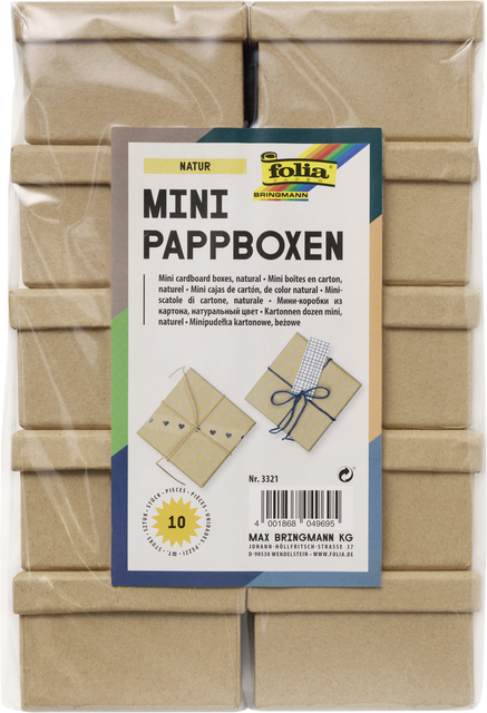 Doos karton Folia mini 7,5x7,5x4,5cm 10 stuks kraft