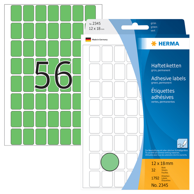 Etiket HERMA 2345 12x18mm groen 1792 stuks