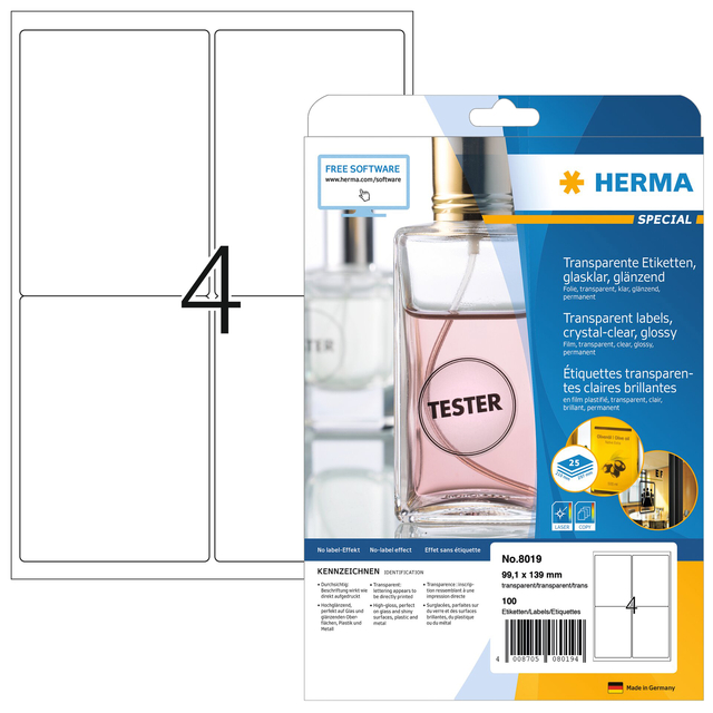 Label HERMA 8019 99.1x139mm transparent 100 labels