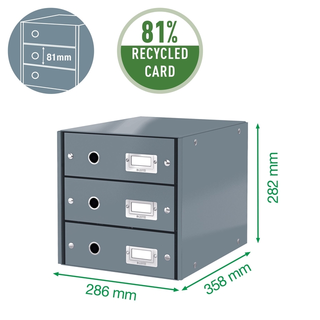 Ladenkast Leitz WOW Click & Store 3 laden gerecycled karton wit