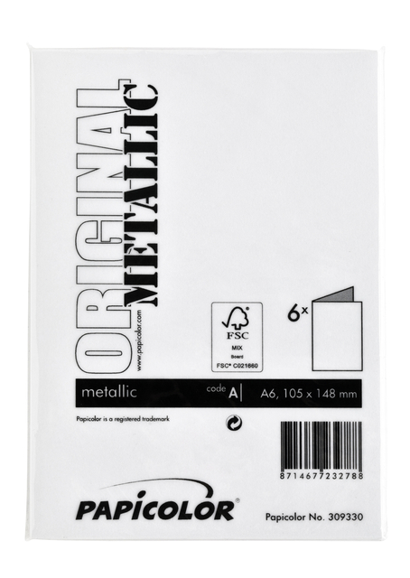 Correspondentiekaart Papicolor dubbel 105x148mm metallic parelwit pak à 6 stuk