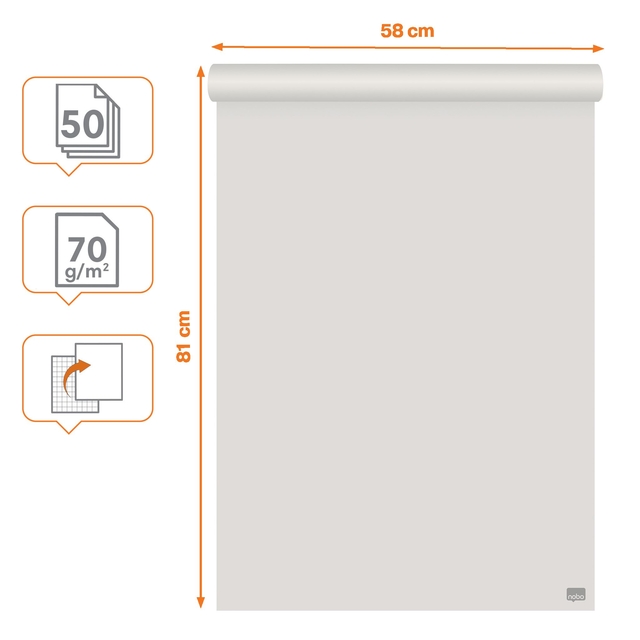 Flipoverpapier Nobo Gerecycled 58x81cm dubbelzijdig rol 50 vel