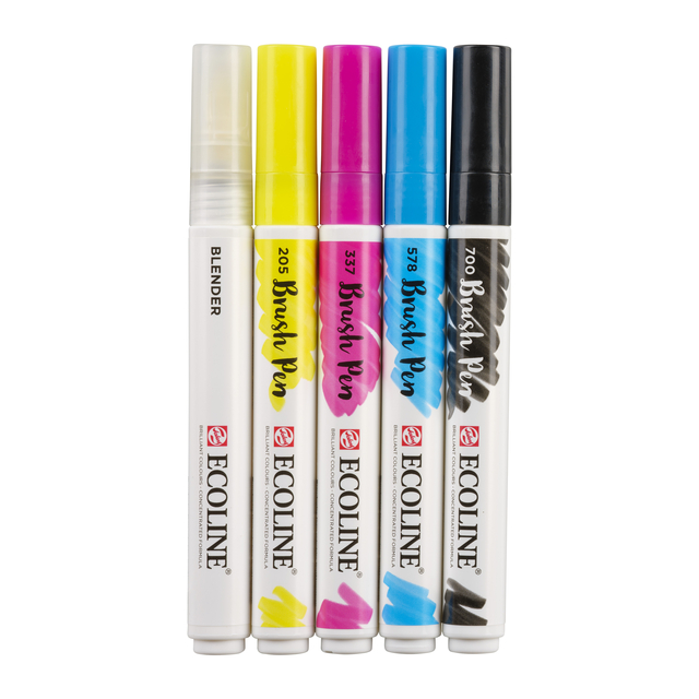 Brushpen Talens Ecoline set á 5 stuks primai