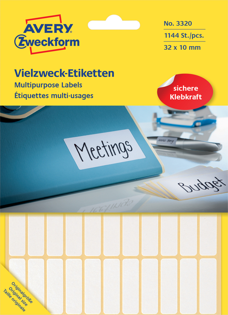 Etiket Avery 3320 32x10mm wit 1144 stuks