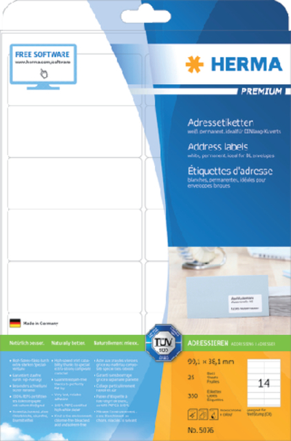 PREMIUM address labels A4, 99,1 x 38,1 mm, white, permanent adhesion