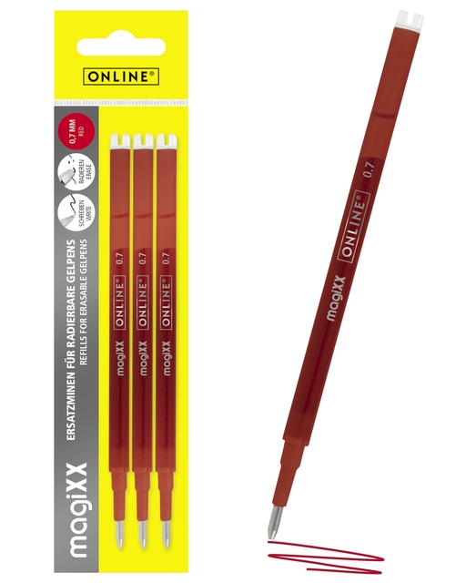 Gelschrijvervulling Online Magixx medium rood blister à 3 stuks
