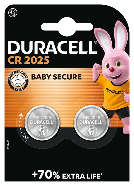 Batterij Duracell knoopcel 2xCR2025 lithium Ø20mm 3V-170mA