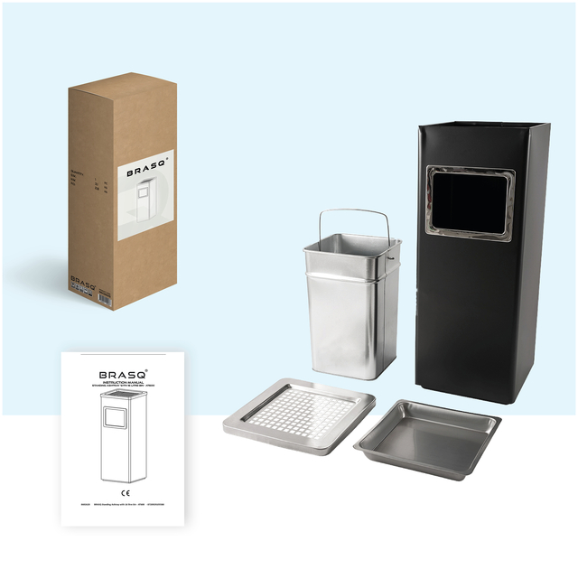 Afvalbak met asbak BRASQ 16 liter AT600 zwart