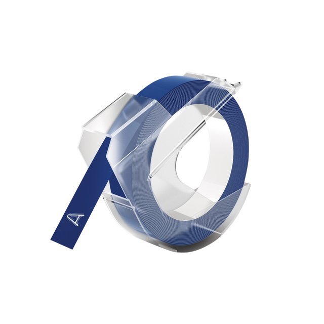 Reliëftape Dymo embossing vinyl 9mm wit op blau