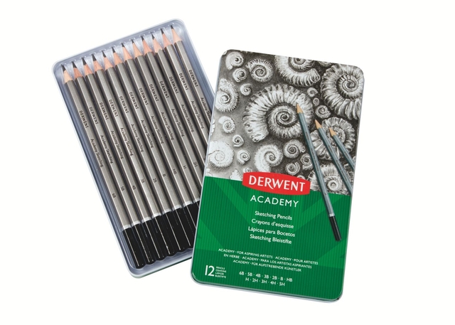 Pencil Derwent Academy 6B5H assorted hardnesses tin of 12 pieces