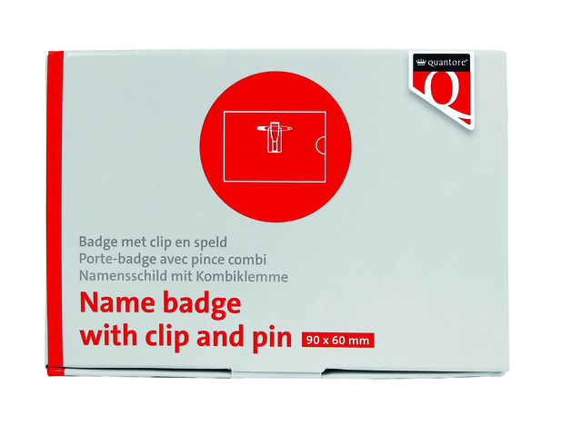 Name badge Quantore with clip and pin 60x90mm