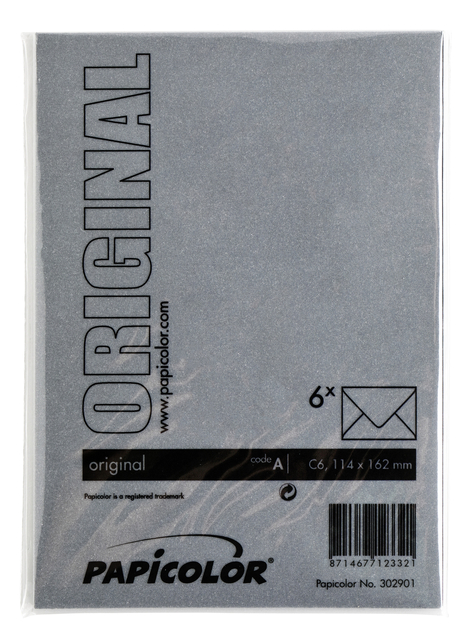 Envelop Papicolor C6 114x162mm ravenzwart pak à 6 stuk